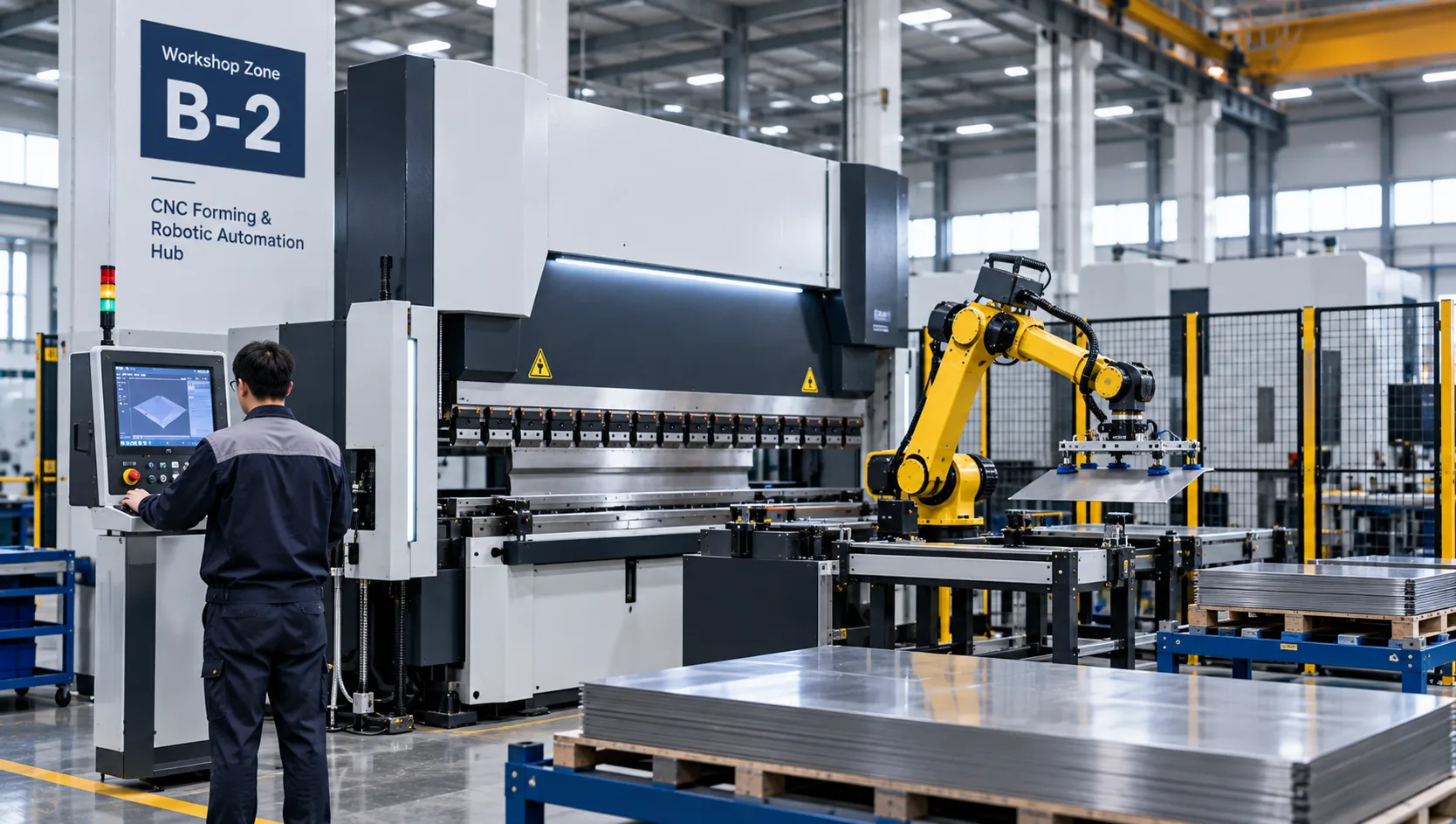 Haden CNC press brake and robotic bending cell assembly bay