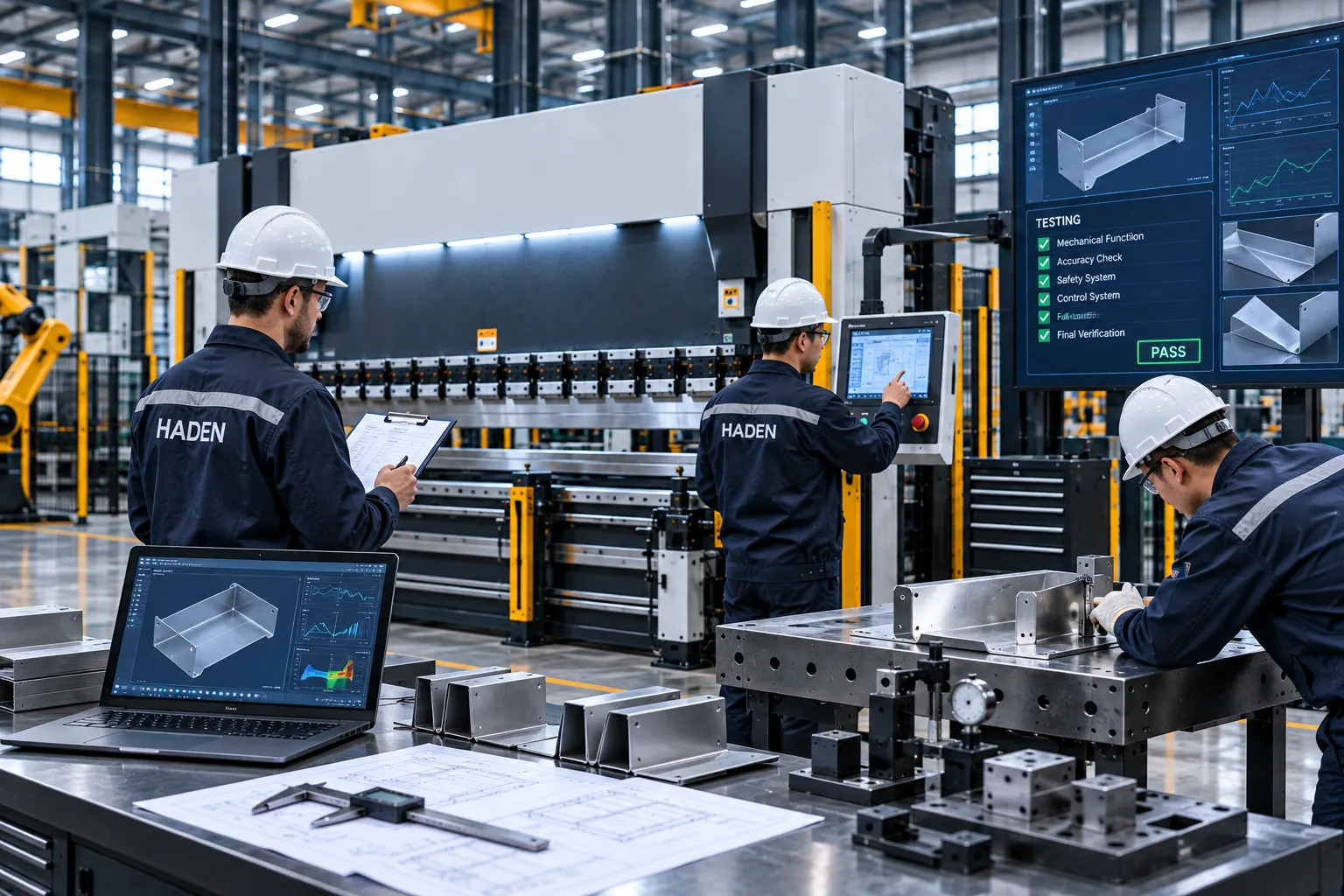 Haden sheet metal machinery pre-delivery inspection and precision test run