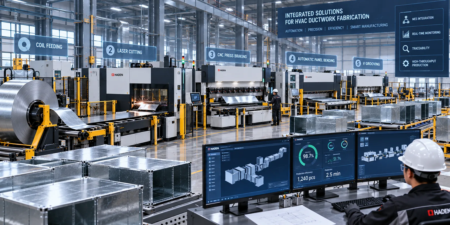 Haden automated HVAC duct production line and coil-to-finished-part fabrication cell